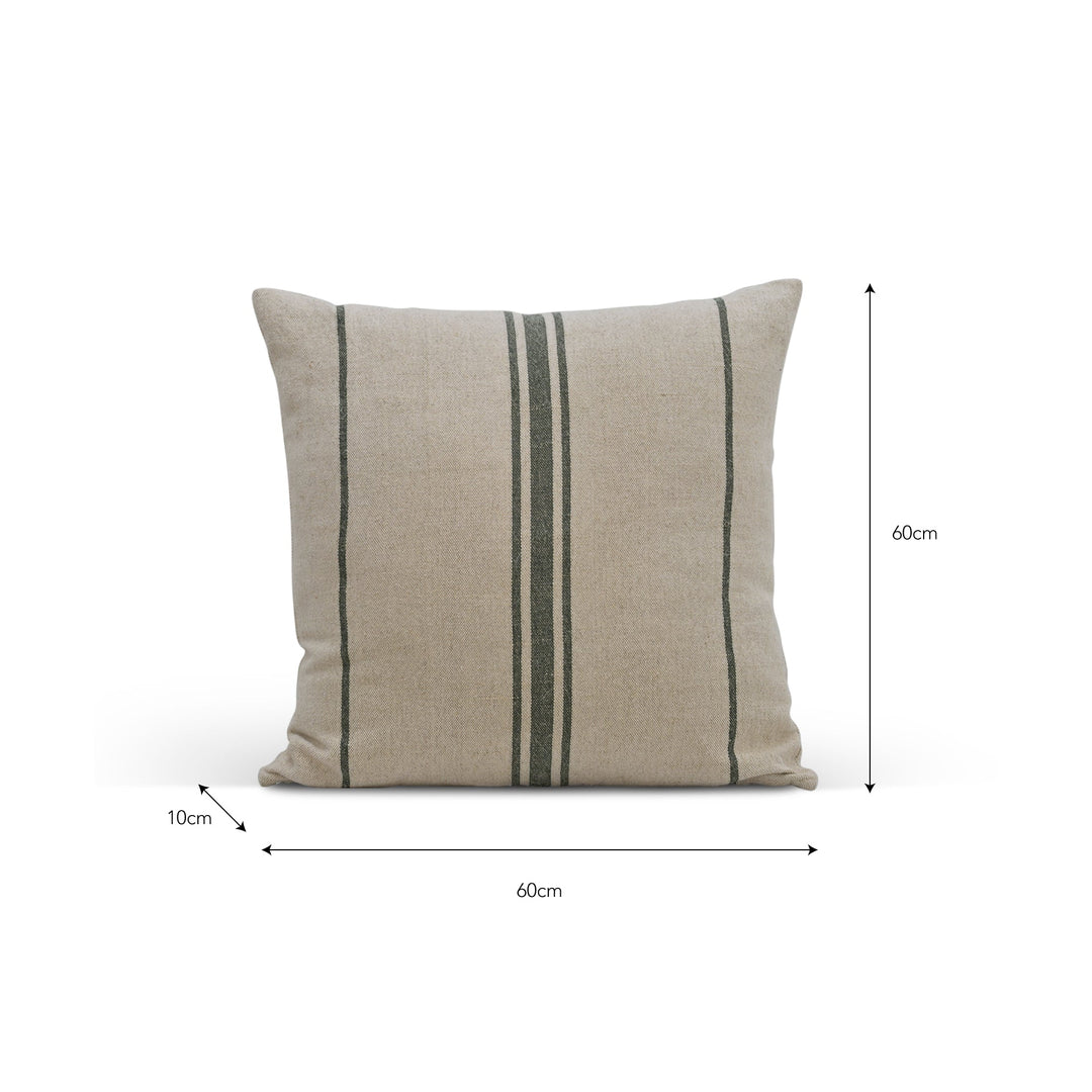 Linen &amp; Cotton, Forest Green Windrush Stripe Cushion