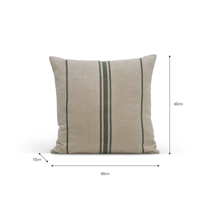Linen &amp; Cotton, Forest Green Windrush Stripe Cushion