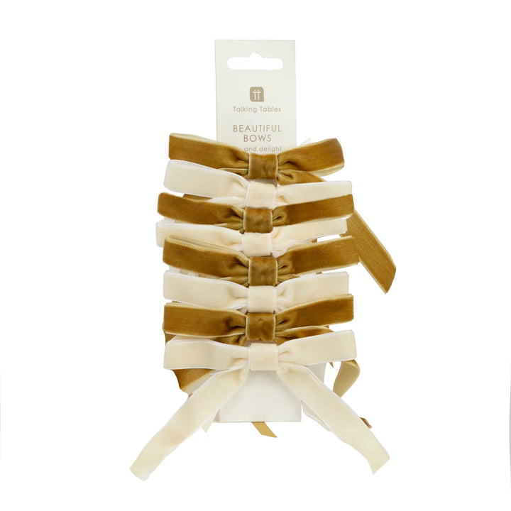 Gold &amp; Cream Velvet Bows - Pack of 8