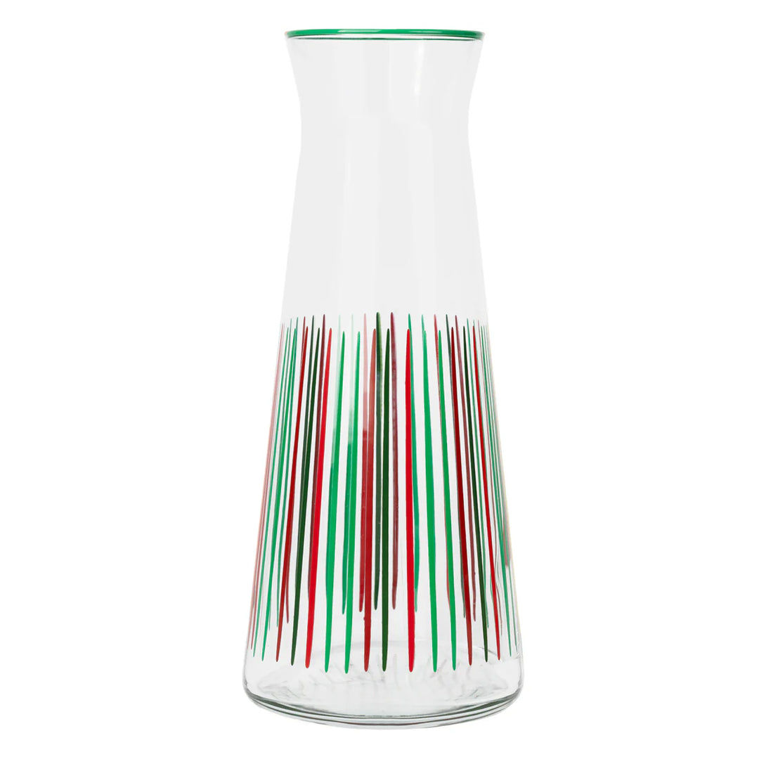 Red and green striped glass carafe from Talking Tables Christmas collection by Cornucopia Home and Gift, perfect for festive beverages.