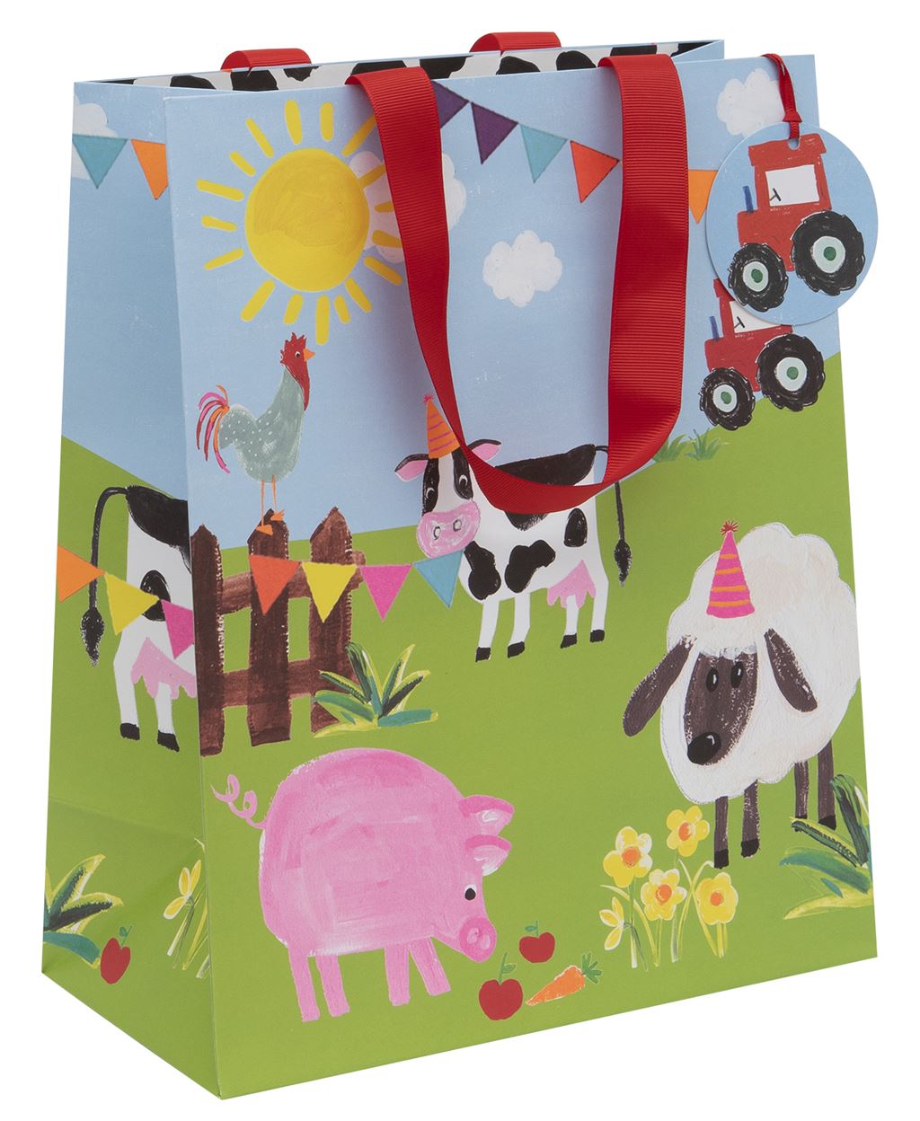 Cornucopia Home and Gift Farmyard Large Gift Bag featuring farm animal illustrations and sturdy paper construction.