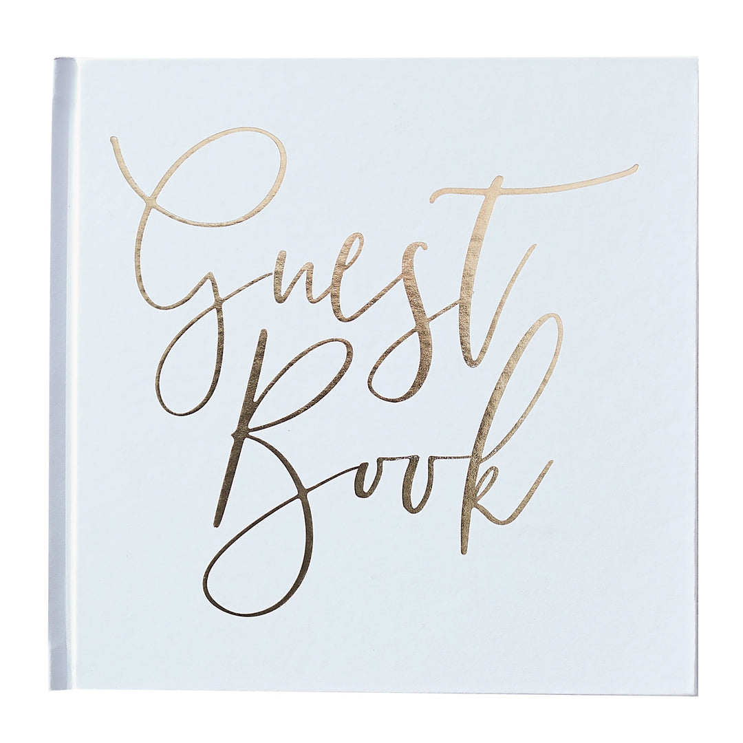 Gold wedding guest book by Ginger Ray with elegant design, perfect for guests to sign at weddings, from Cornucopia Home and Gift.