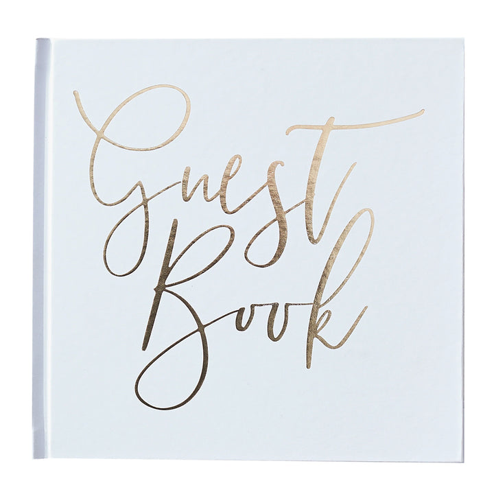 Gold wedding guest book by Ginger Ray with elegant design, perfect for guests to sign at weddings, from Cornucopia Home and Gift.