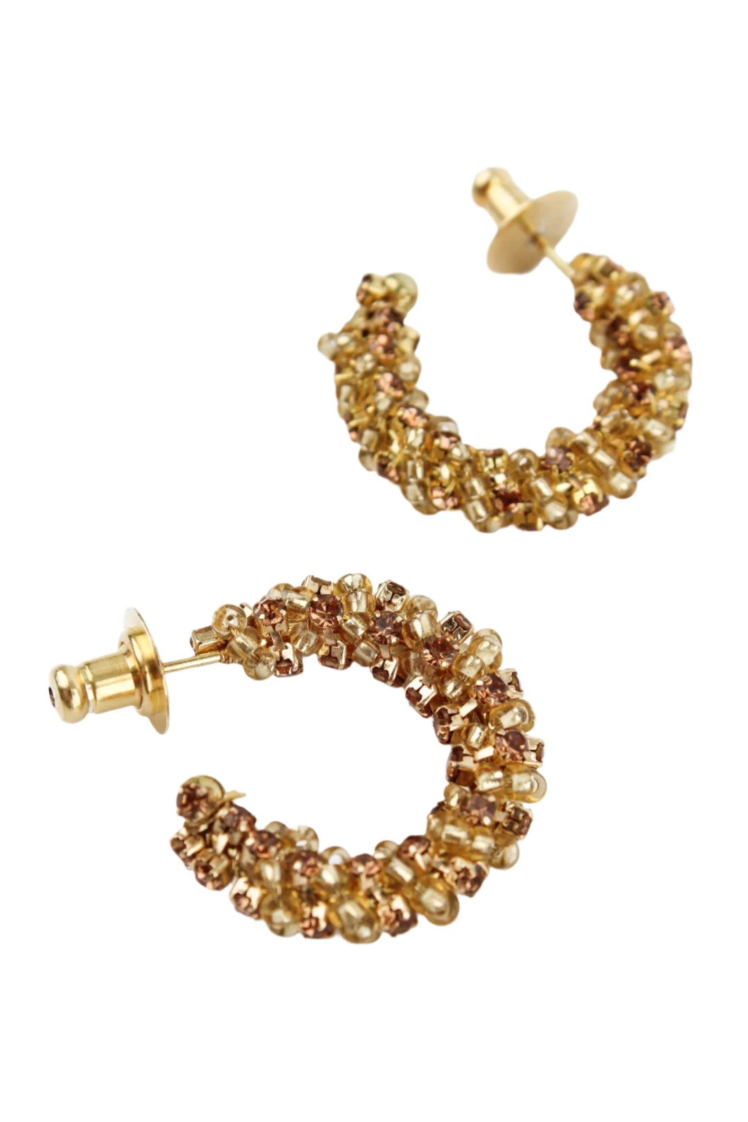 Gold beaded mini hoops by My Doris featuring a delicate beaded design, perfect for stylish everyday earrings.