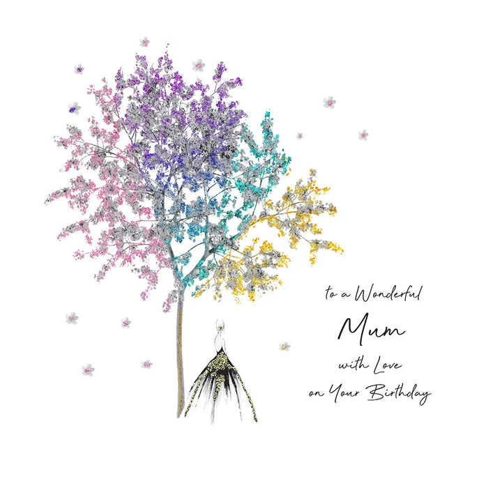 Five Dollar Shake birthday card with "To A Wonderful Mum With Love" design, featuring colorful floral and heartfelt message.