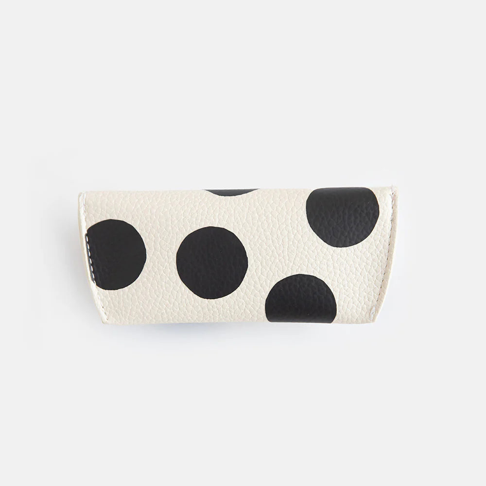 Caroline Gardner Mono Scattered Dot Flap Glasses Case in soft pastel with dotted pattern, designed for protecting eyeglasses.