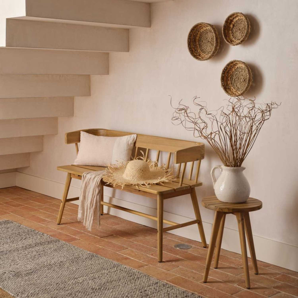Garden Trading Bramley Bench in natural wood, outdoor garden furniture with slatted seat and sturdy frame for garden seating.
