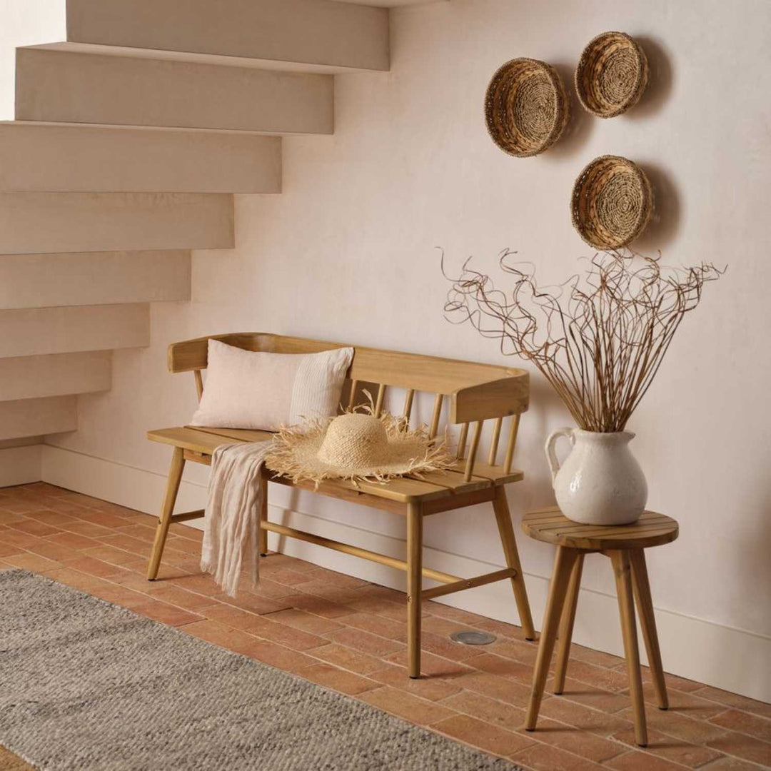 Garden Trading Bramley Bench in natural wood, outdoor garden furniture with slatted seat and sturdy frame for garden seating.