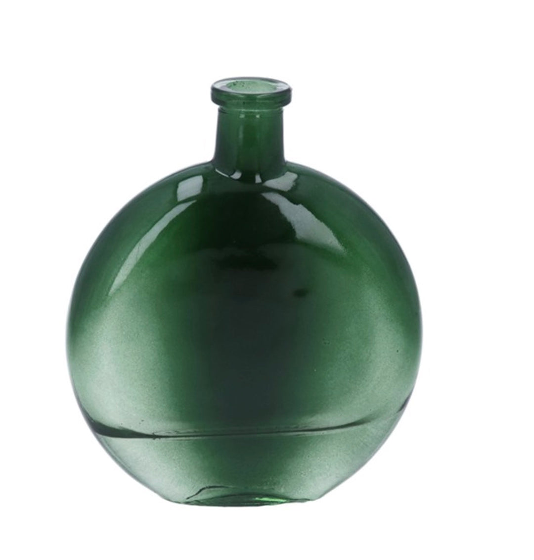 Glass Disc Bud Vase - Emerald green