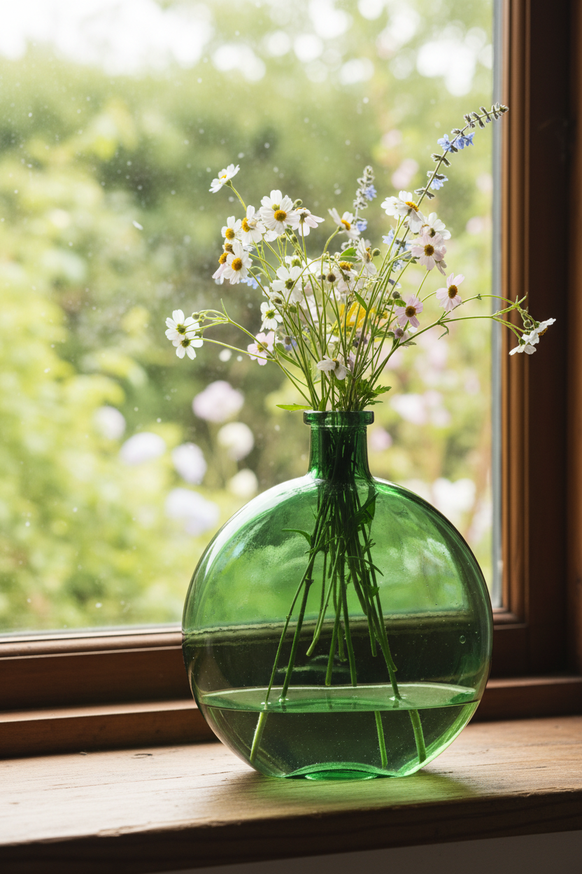 Glass Disc Bud Vase - Emerald green