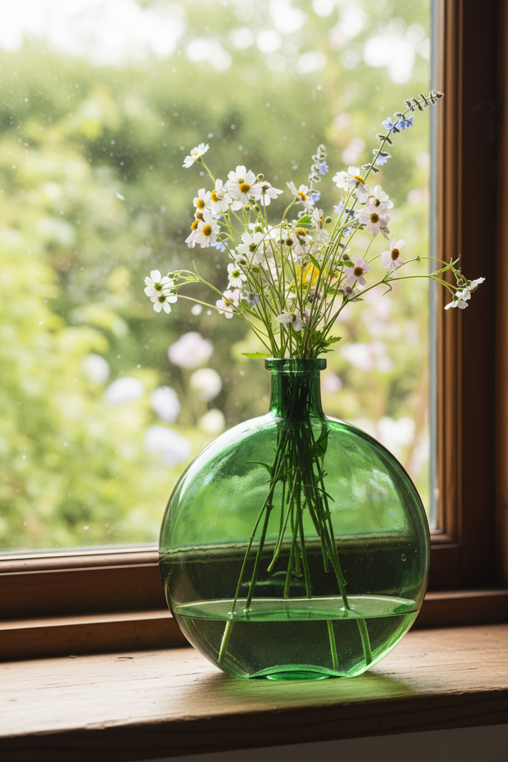 Glass Disc Bud Vase - Emerald green