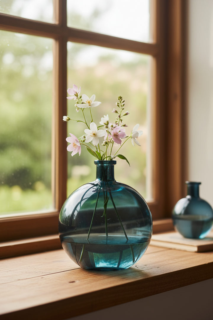 Glass Disc Bud Vase - Navy