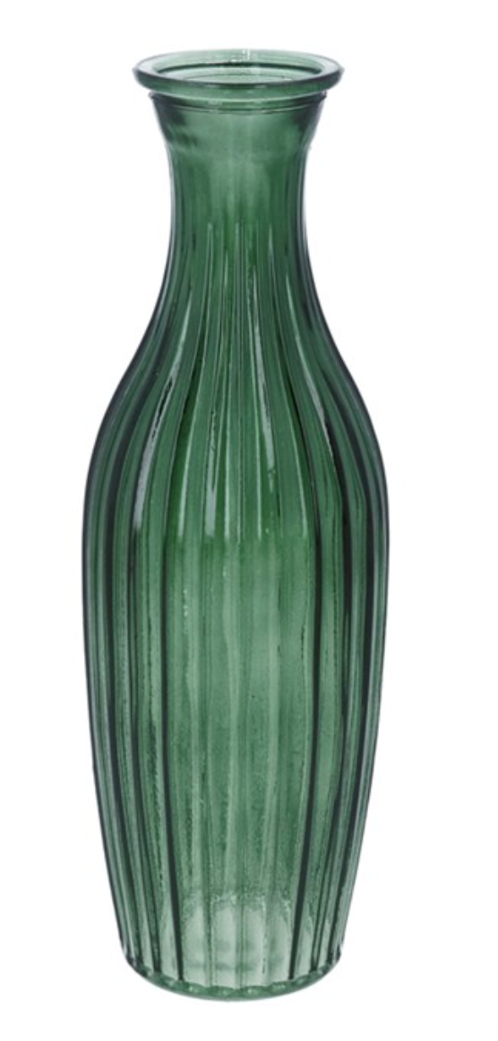 Glass Ribbed Tall Slim Bud Vase - Emerald