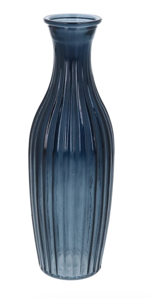 Glass Ribbed Tall Slim Bud Vase - Navy