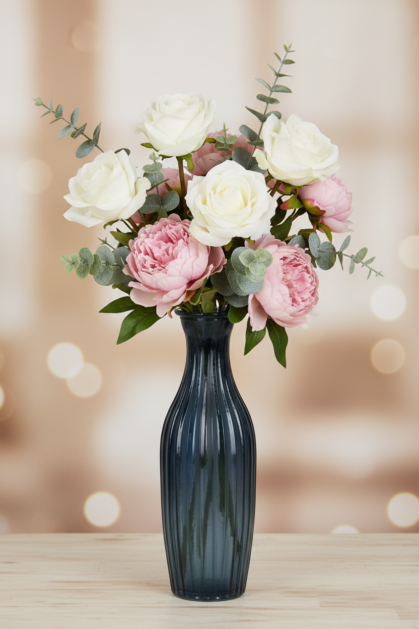 Glass Ribbed Tall Slim Bud Vase - Navy