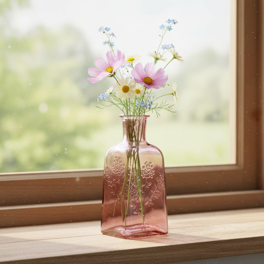 Glass Wildflower Bottle Vase - Pink