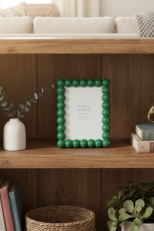 Gloss Wood Bobble Picture Frame - Green