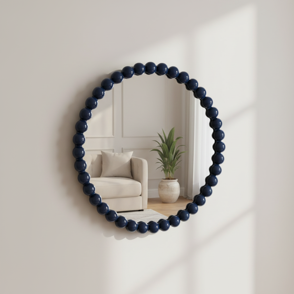 Gloss Wood Bobble Wall Mirror - Navy