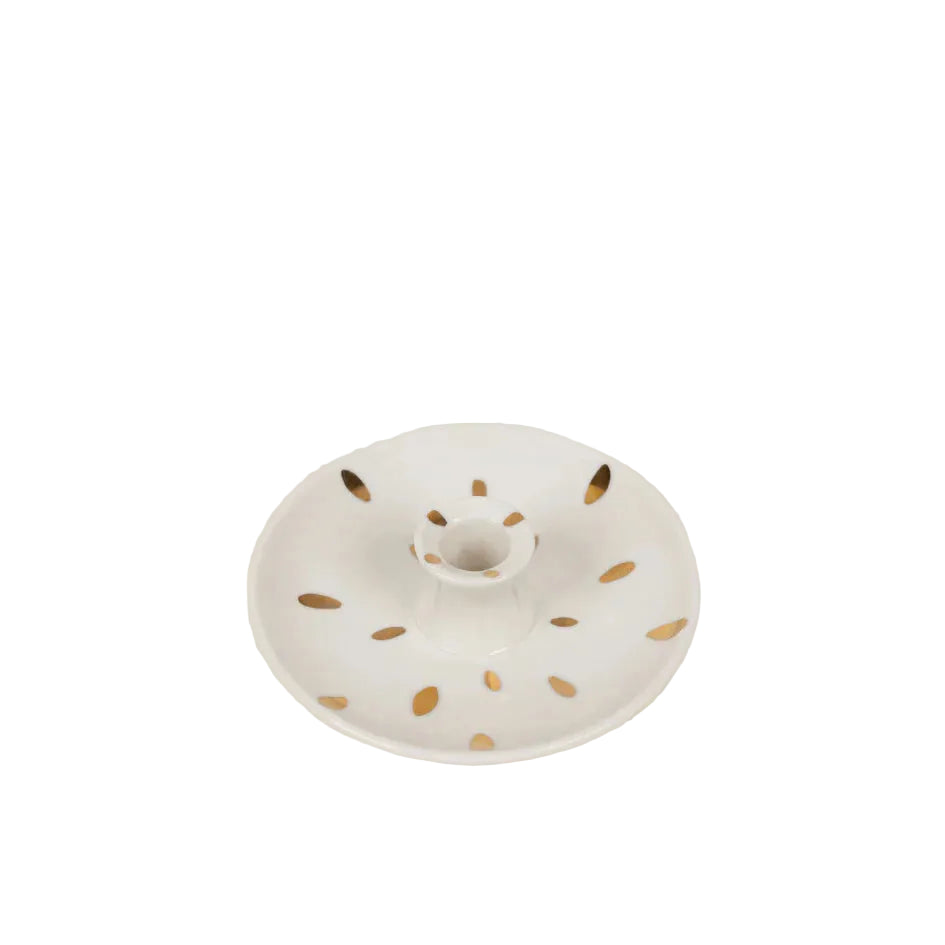 St Eval Gold Brush Mark Candle Holder with artistic gold brushstroke design, elegant home décor by Cornucopia Home and Gift