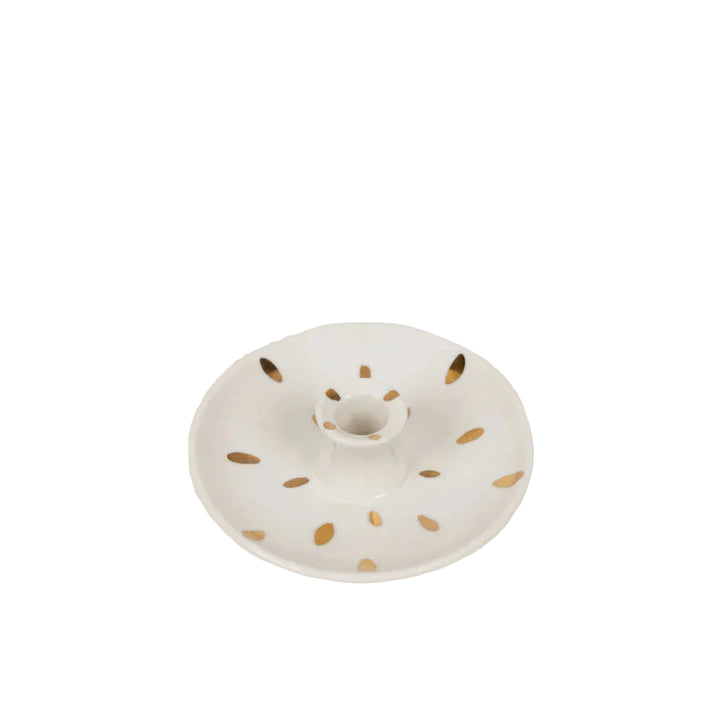 St Eval Gold Brush Mark Candle Holder with artistic gold brushstroke design, elegant home décor by Cornucopia Home and Gift