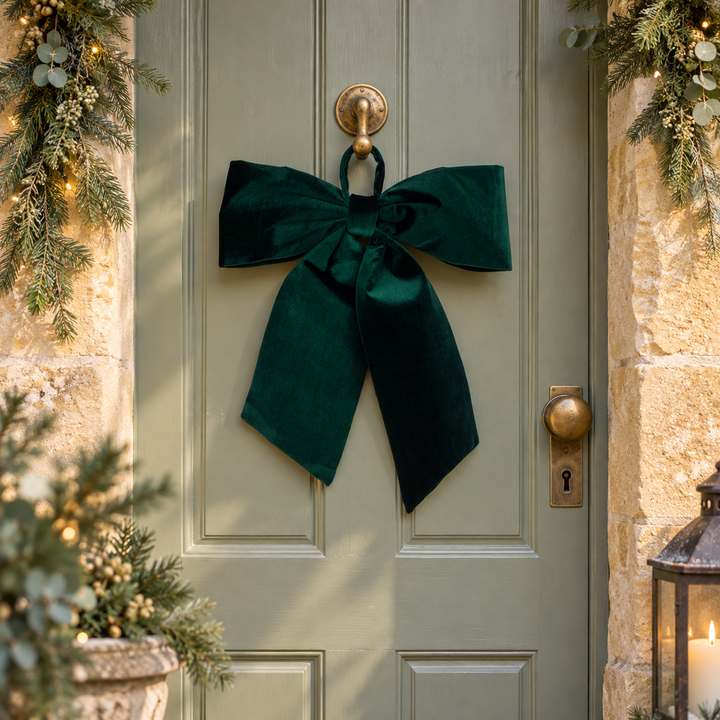 Green Velvet Hanging Bow - 38 cm