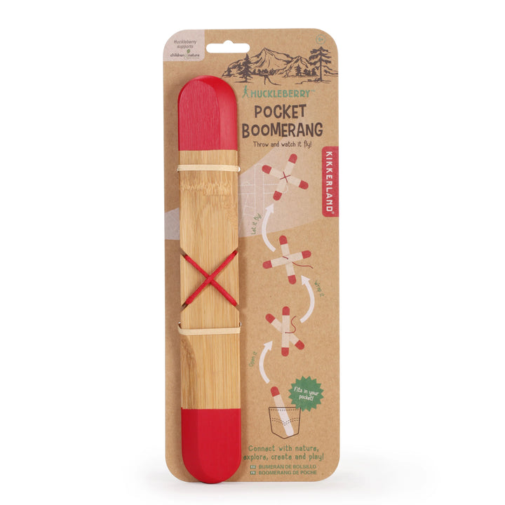 Huckleberry Boomerang toy by Kikkerland, colorful wooden design, perfect for outdoor play and fun outdoor activities.