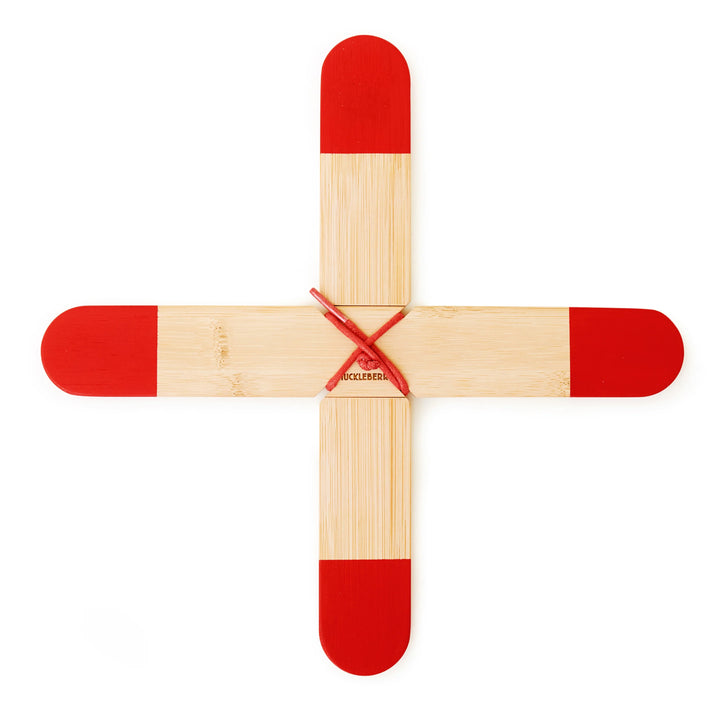 Huckleberry Boomerang by Kikkerland featuring a colorful, curved wooden boomerang with a natural finish and playful design.