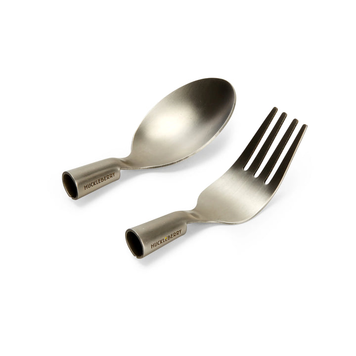 Kikkerland Huckleberry Forest cutlery set with nature-inspired wooden handles and stainless steel blades on a white background