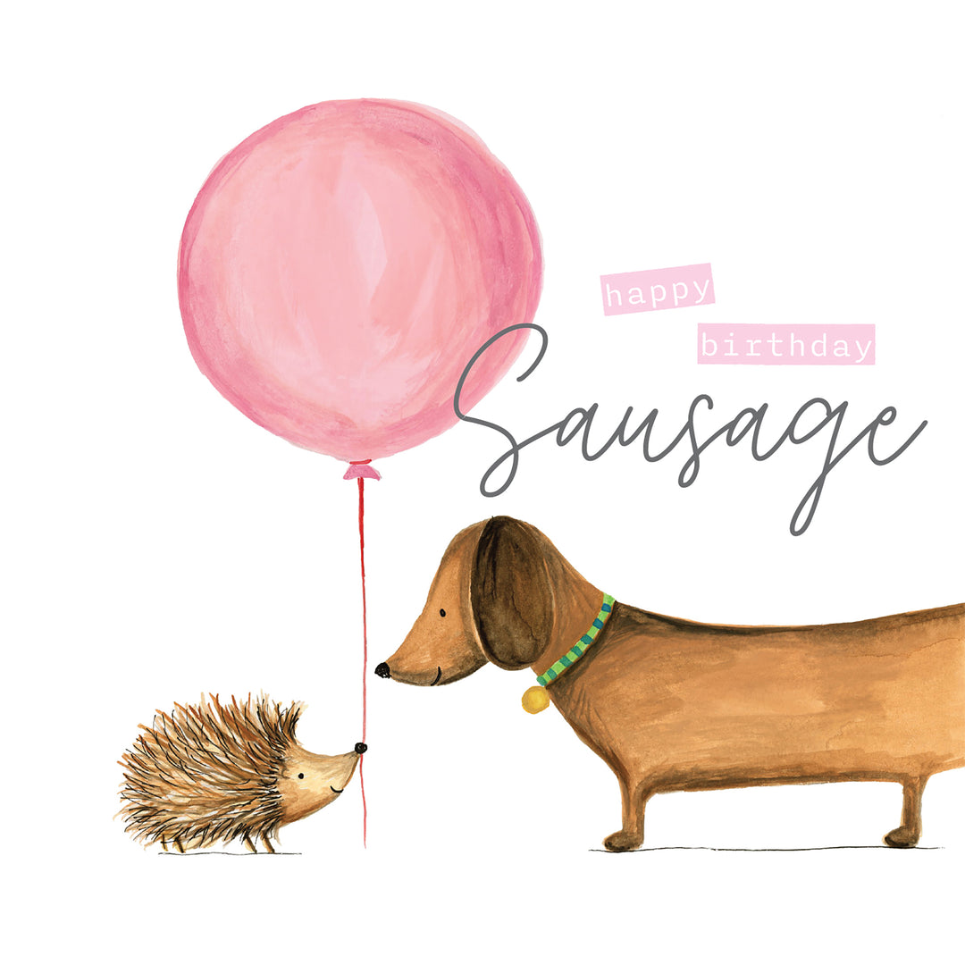 Janie Wilson Happy Birthday Sausage Card featuring humorous sausage illustration, designed by Cornucopia Home and Gift.