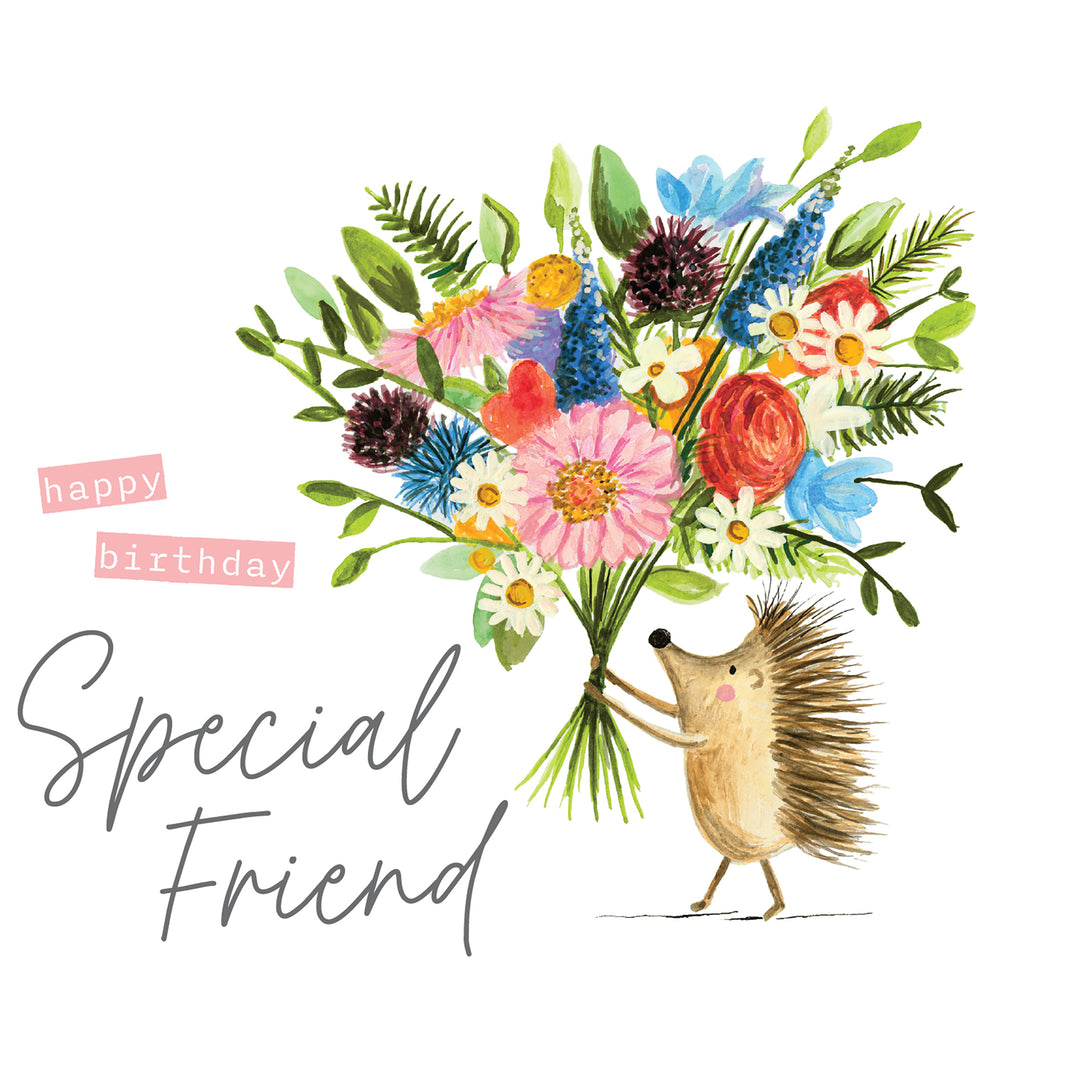 Janie Wilson Happy Birthday Special Friend Card featuring colorful floral design on a greeting card for celebrating friends