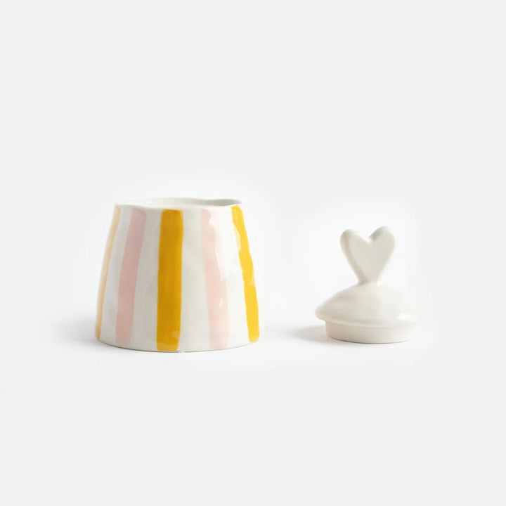 Caroline Gardner Pink/Mustard Stripe Heart Lid Jar
