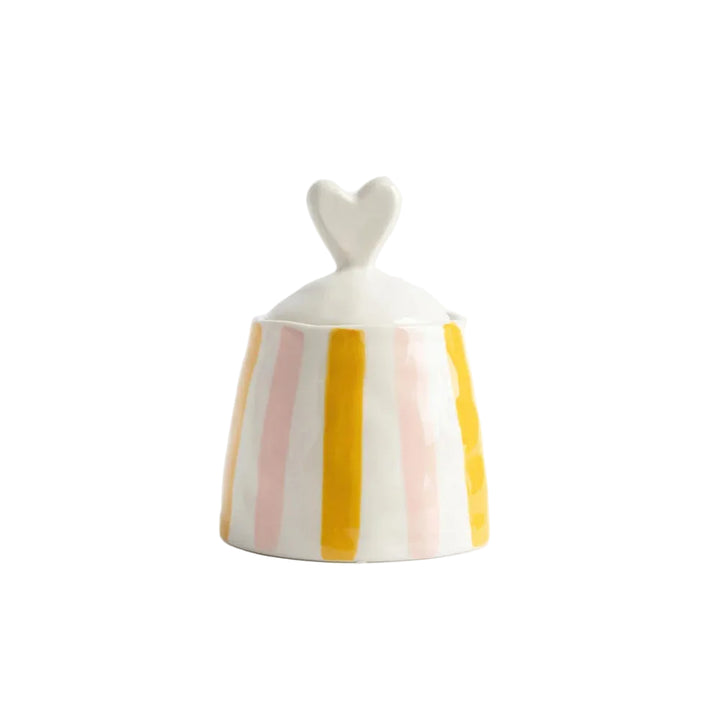 Caroline Gardner Pink/Mustard Stripe Heart Lid Jar