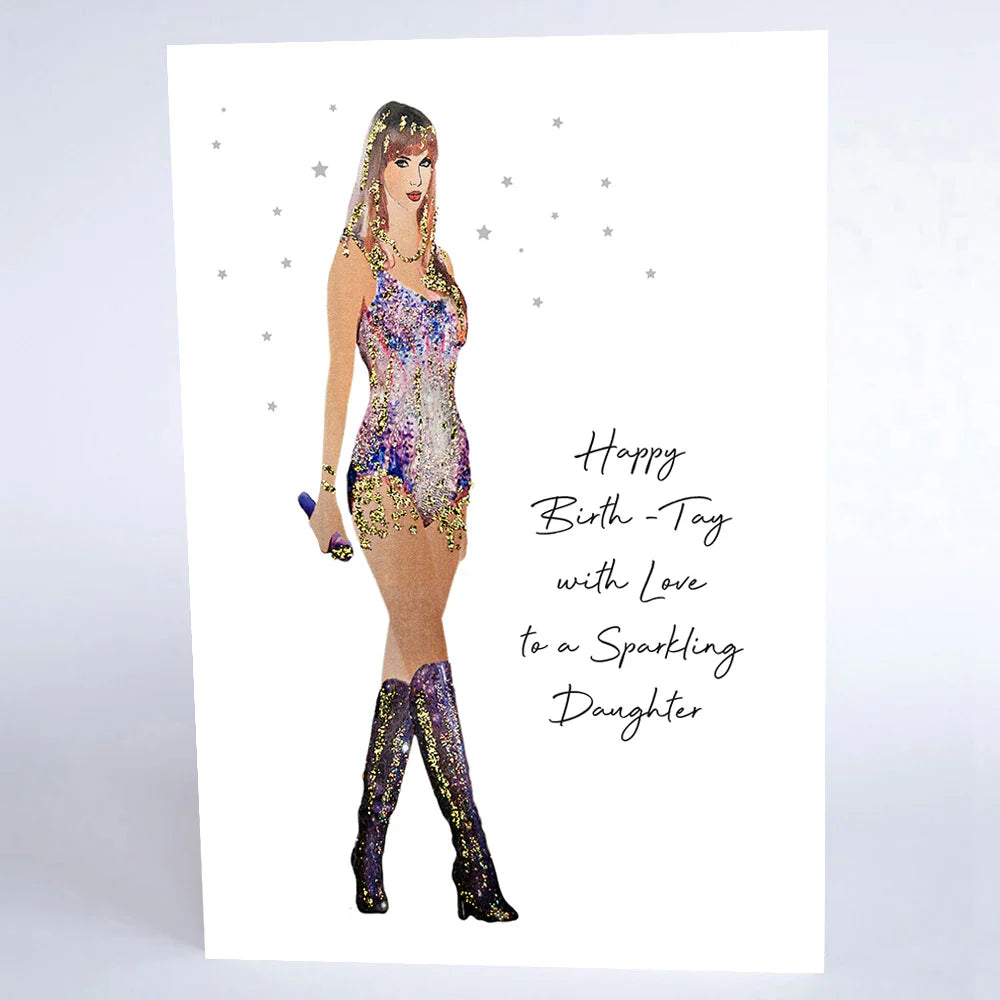 Happy Birth-Tay birthday card from Five Dollar Shake featuring love and sparkle design for a daughter, by Cornucopia Home and Gift.