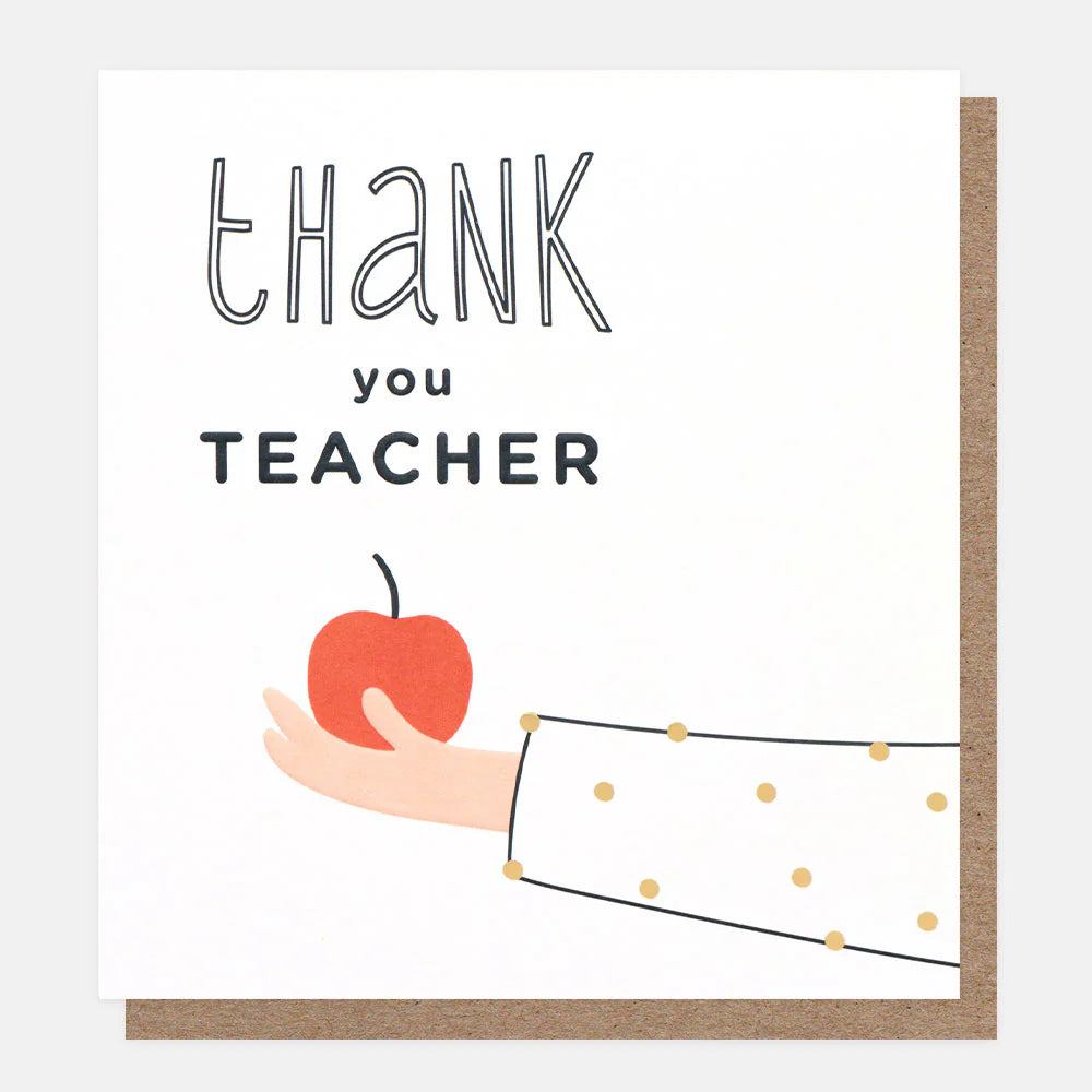 Caroline Gardner thank you teacher apple in hand ceramic ornament, featuring a red apple and "Thank You" message, suitable for gifting.