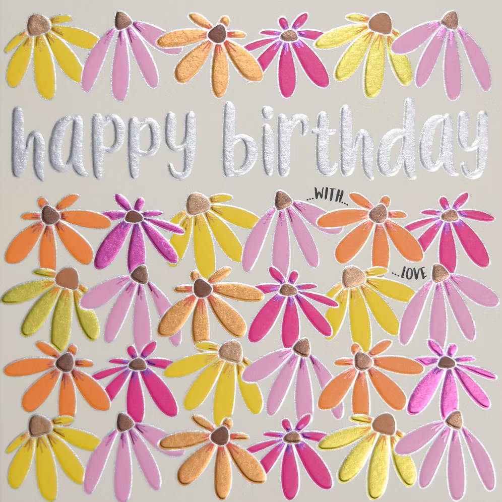 Happy Birthday Flowers Card - Pink