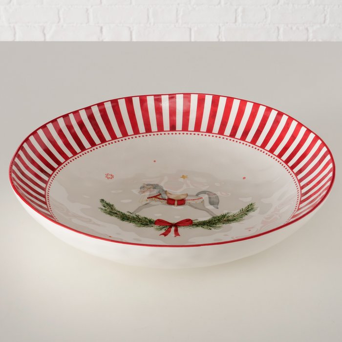Cavallo Red and White Horse Stoneware Bowl - 33cm