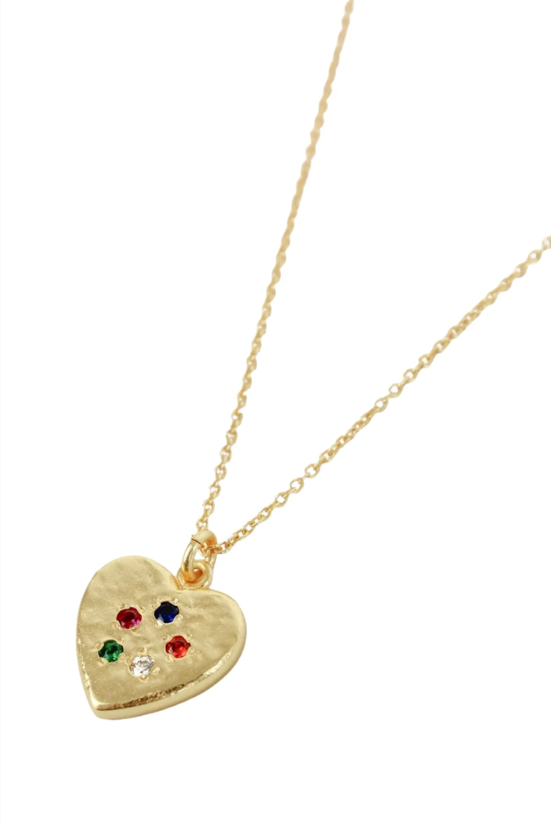 Gold heart gem studded hook necklace from My Doris, featuring a delicate heart pendant with sparkling gemstones.