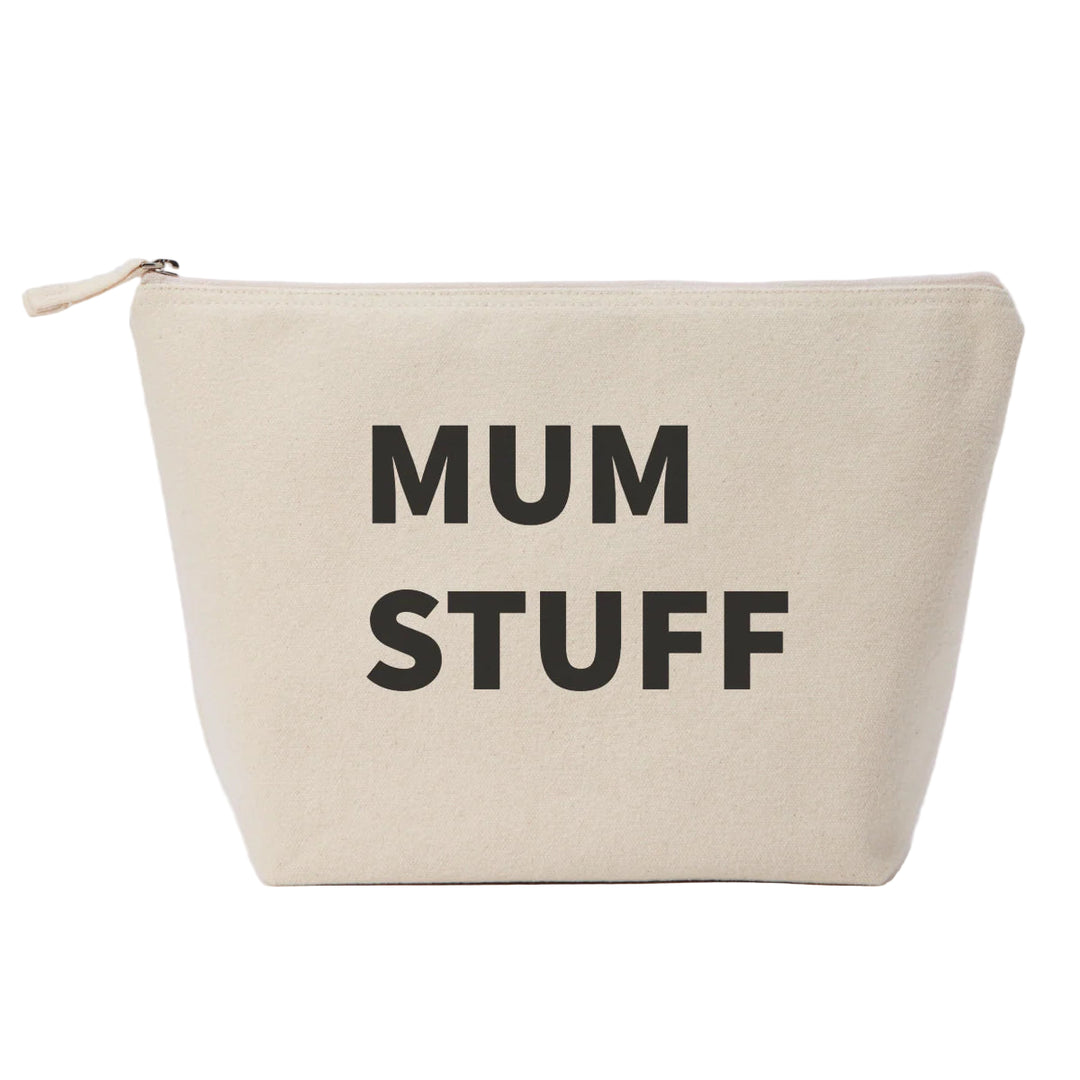 Large natural 'Mum Stuff' pouch by My Bags of Stuff from Cornucopia Home and Gift, shown in a close-up view.