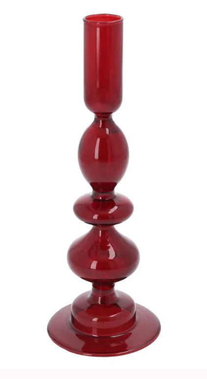 Dark Red Piped Taper Candle Holder
