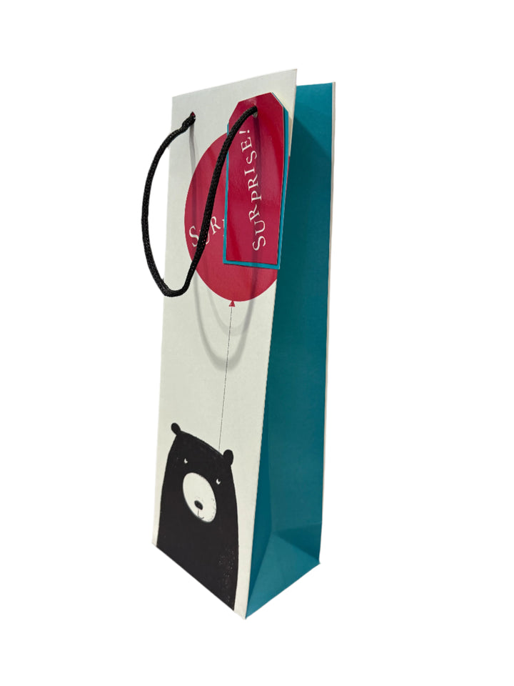 Bear Bottle Gift Bag from The Art File by Cornucopia Home and Gift featuring a cute bear design on kraft paper.
