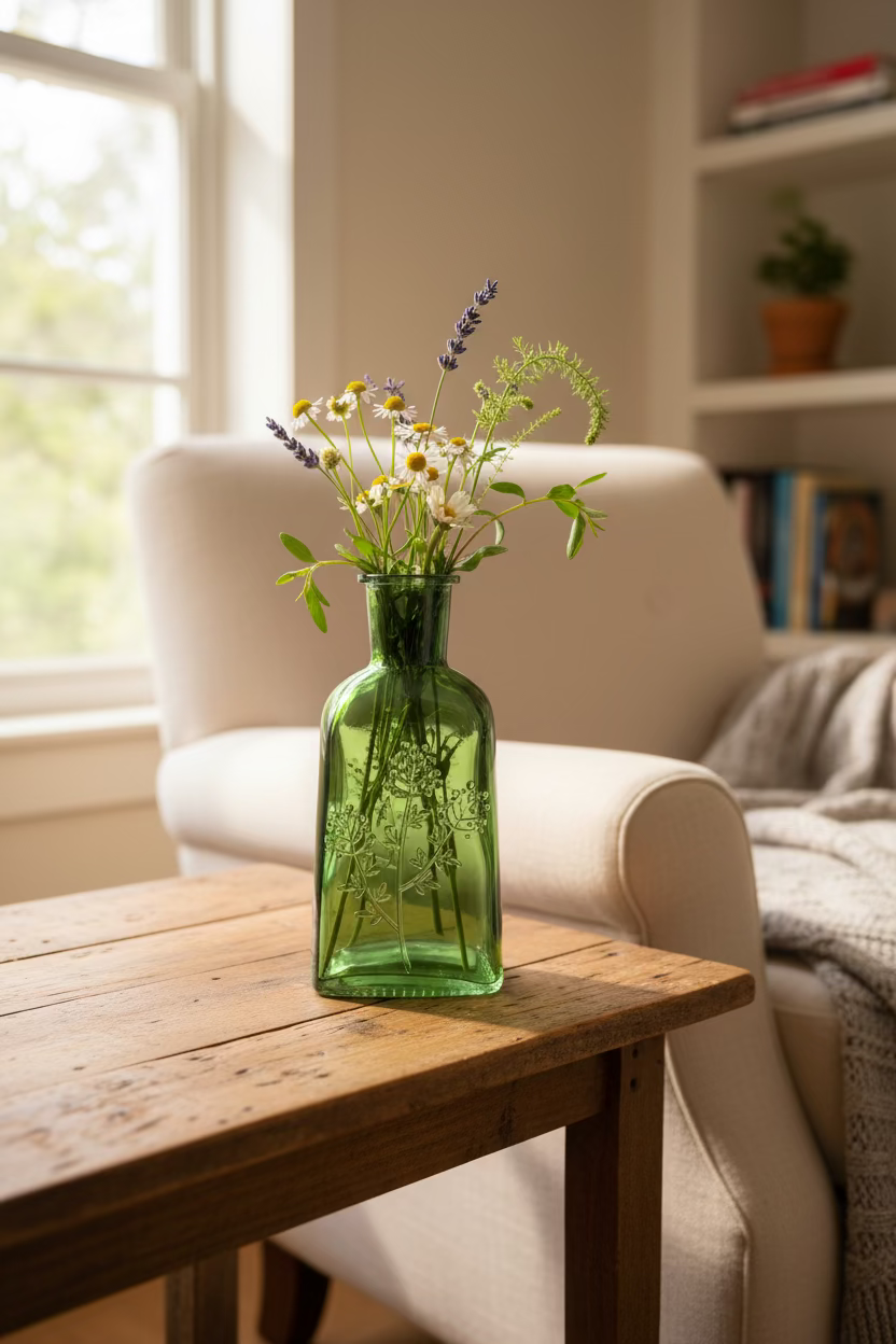 Glass Wildflower Bottle Vase - Emerald Green