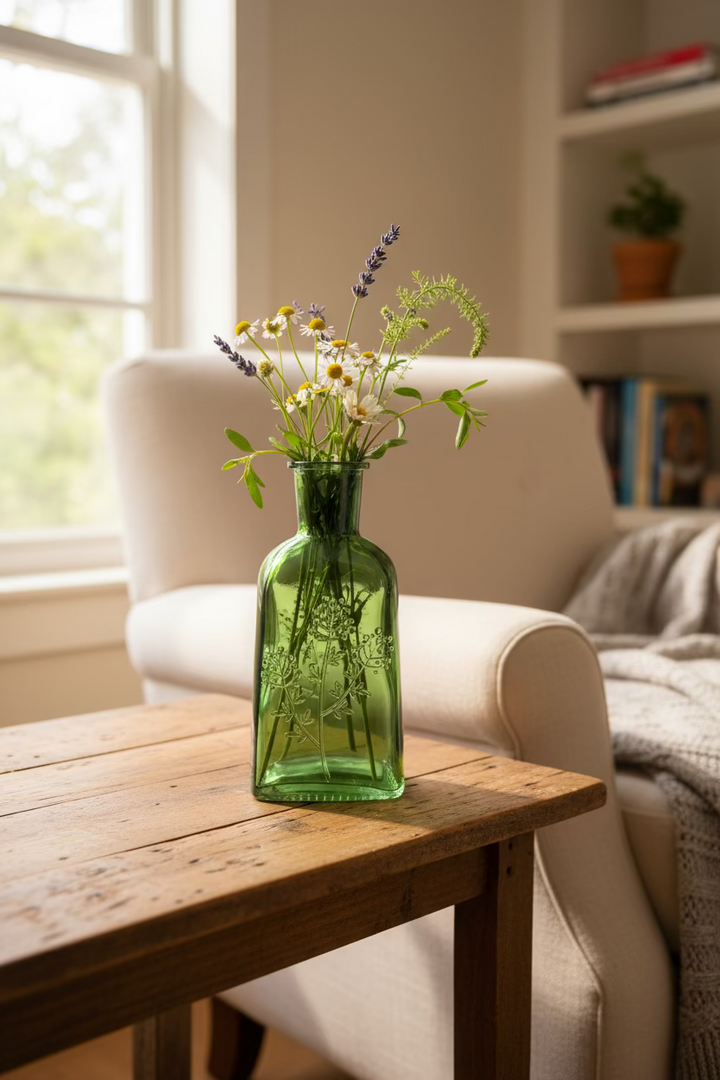 Glass Wildflower Bottle Vase - Emerald Green