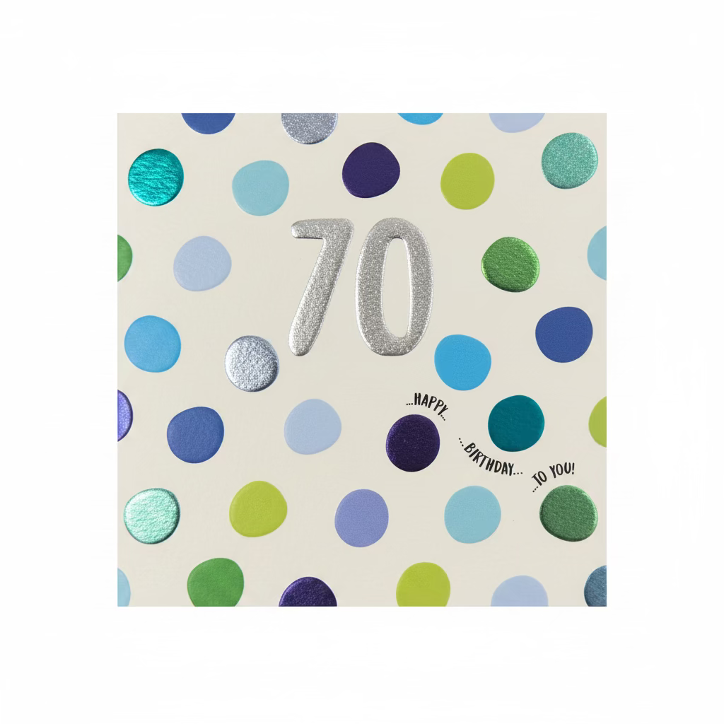 70th - Happy Birthday To You! Card - Blue &amp; Green Spots