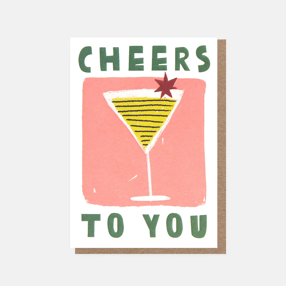 Caroline Gardner Cheers To You Stripey Cocktail Glass with colorful striped design and clear glass construction.