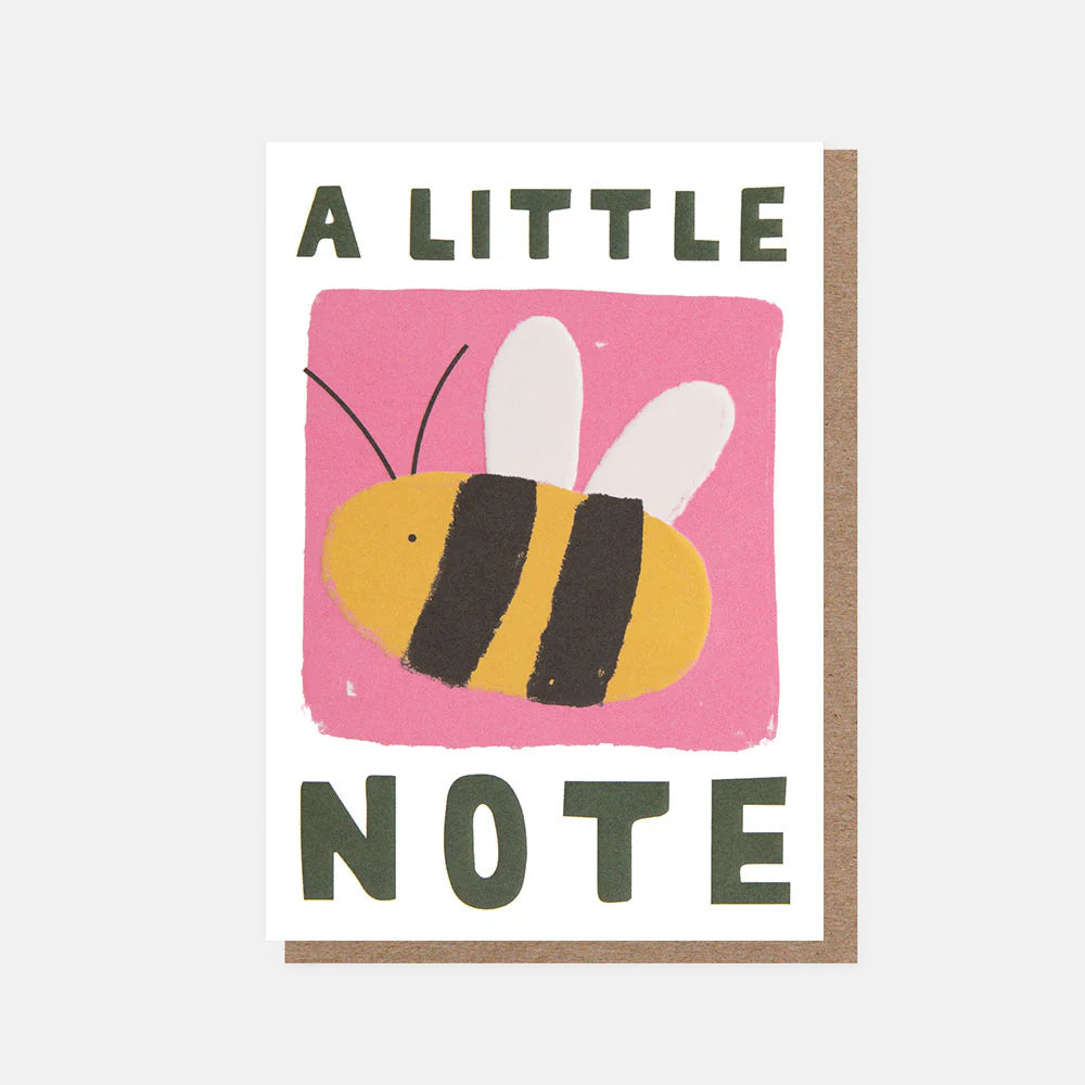 Caroline Gardner A Little Note notepad with a cute bumblebee on pink paper, featuring floral details and a whimsical design.