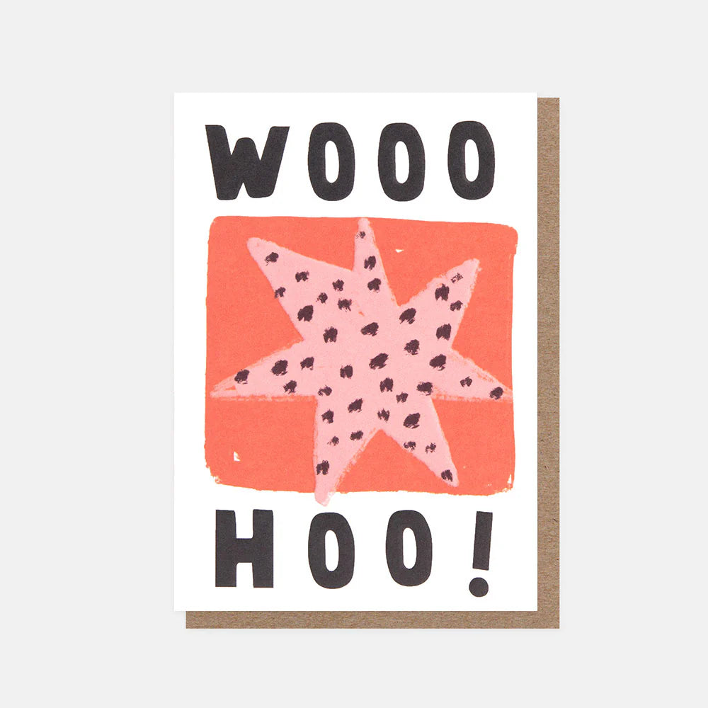 Caroline Gardner "Wooohoo! Congratulations" greeting card with floral design, from Cornucopia Home and Gift, featuring colorful illustrations
