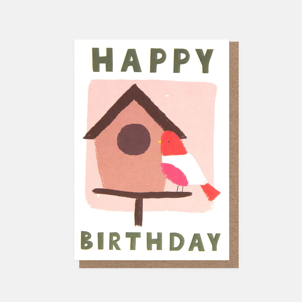 Caroline Gardner Happy Birthday bird box and bird set with colorful design for gift or decoration.