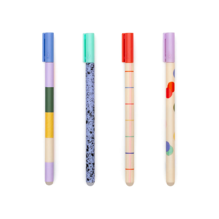Kikkerland erasable pen with white barrel and blue ink, designed for easy correction and smooth writing.