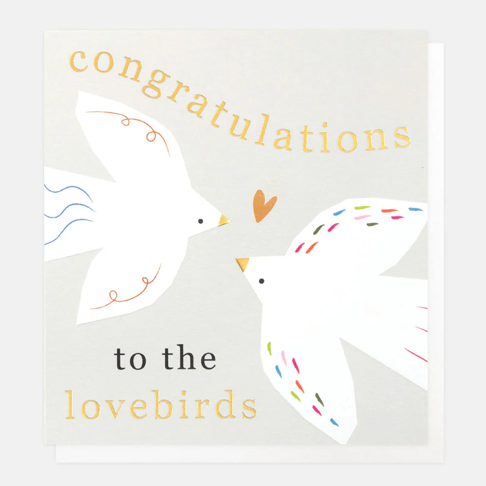 Caroline Gardner Lovebirds Engagement Wedding decorative item with lovebird illustration on a gift or home decor piece.