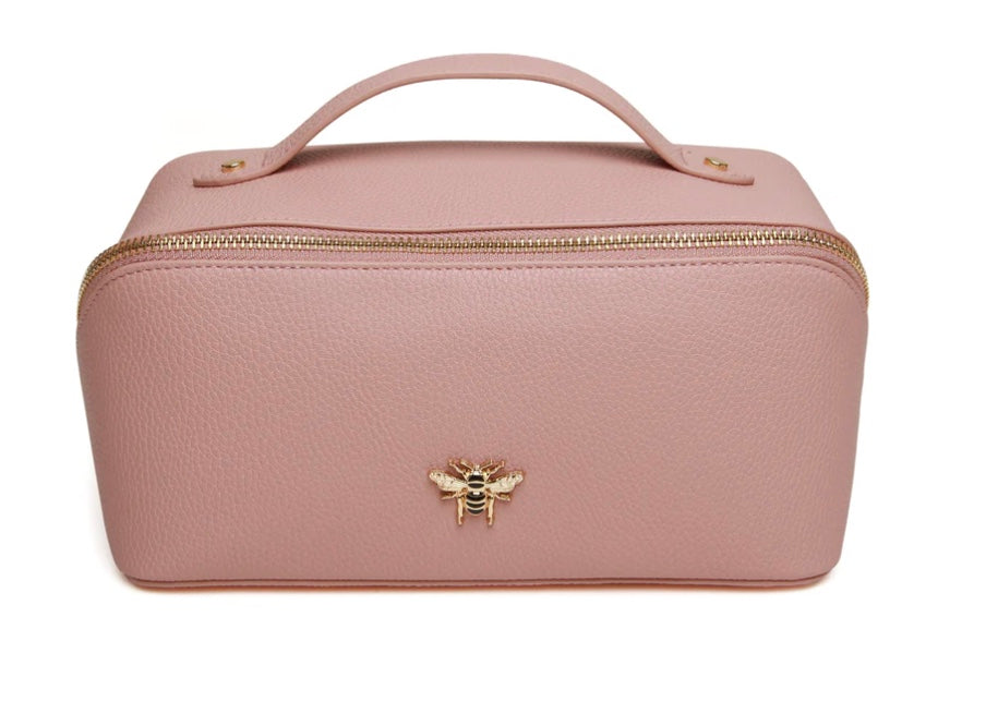 Pink Alice Wheeler mini train case with handle and train design, perfect for small accessories and travel organization.